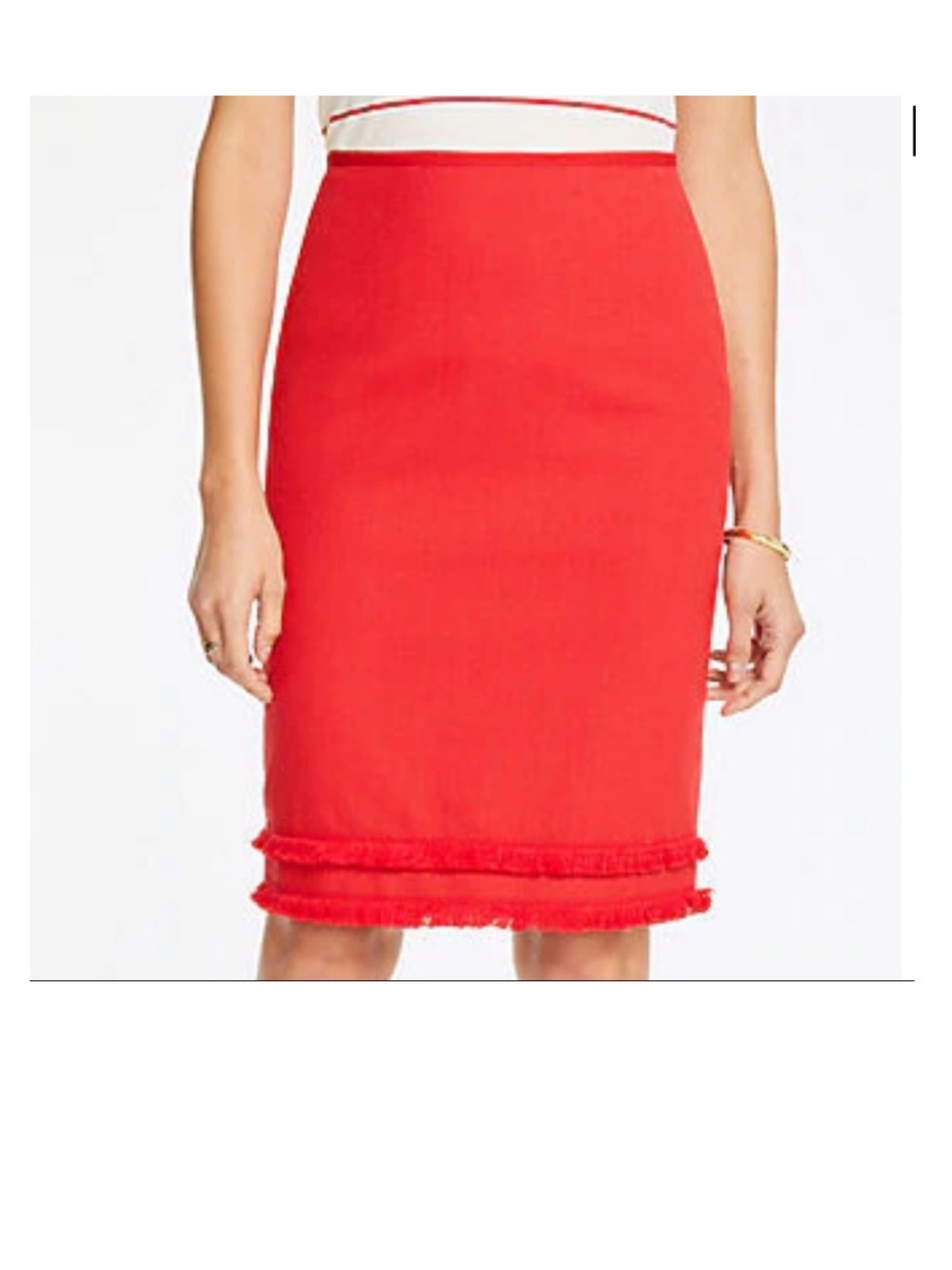 Ann Taylor Red Frayed-Hem Pencil Skirt size 14 capsule work casual